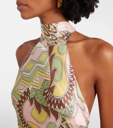 Rixo Maura printed halterneck satin midi dress | Thumbnail 3