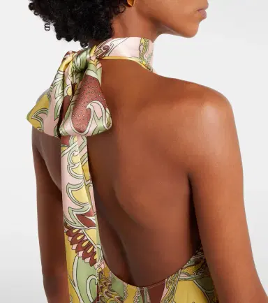 Rixo Maura printed halterneck satin midi dress | Thumbnail 4