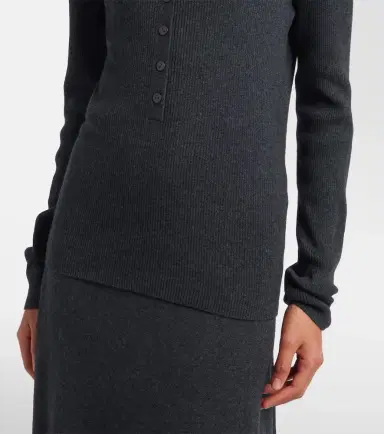 Lisa Yang Airi ribbed-knit cotton and cashmere Henley shirt | Thumbnail 5