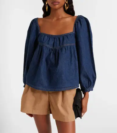 Saint Laurent Gathered denim blouse | Thumbnail 5