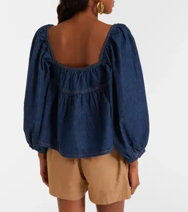 Saint Laurent Gathered denim blouse | Thumbnail 6