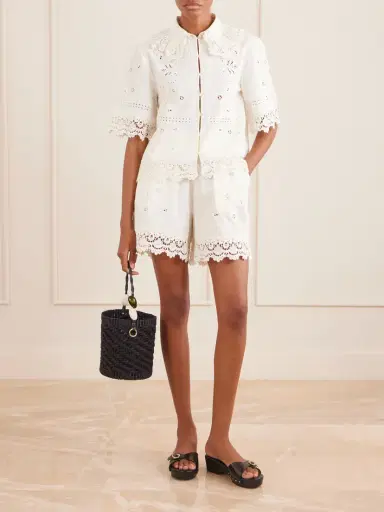 SKALL Tallulah Floral-embroidered Organic Cotton And Linen-blend Shorts | Thumbnail 2 SKALL Tallulah Floral-embroidered Organic Cotton And Linen-blend Shorts | Thumbnail 2