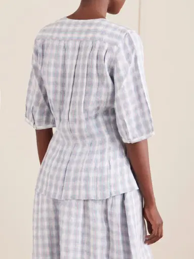 SKALL Elvira Pleated Checked Linen Shirt | Thumbnail 3 SKALL Elvira Pleated Checked Linen Shirt | Thumbnail 3