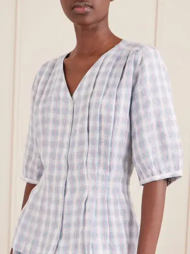 SKALL Elvira Pleated Checked Linen Shirt | Thumbnail 4 SKALL Elvira Pleated Checked Linen Shirt | Thumbnail 4