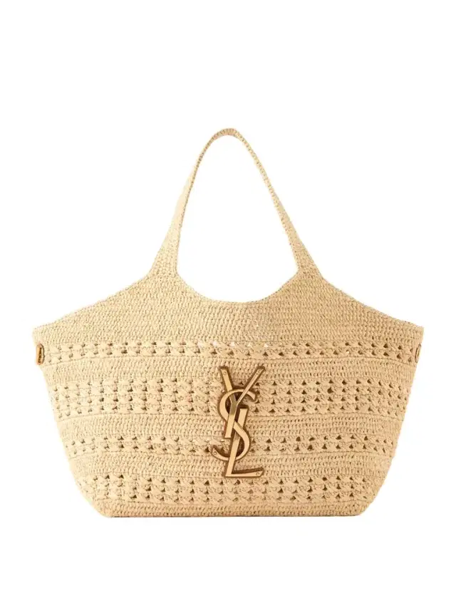 Icare Medium Logo-appliquéd Raffia Tote