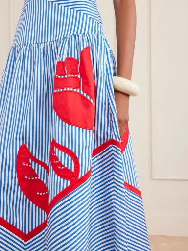 Farm Rio Sky Striped Embroidered Cotton Poplin Midi Dress | Thumbnail 4 Farm Rio Sky Striped Embroidered Cotton Poplin Midi Dress | Thumbnail 4