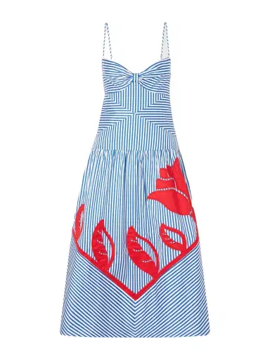 Farm Rio Sky Striped Embroidered Cotton Poplin Midi Dress | Thumbnail 1 Farm Rio Sky Striped Embroidered Cotton Poplin Midi Dress | Thumbnail 1