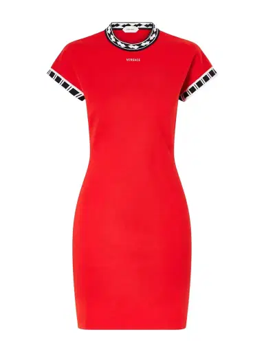 Versace Logo-embroidered Cotton Mini Dress | Thumbnail 1 Versace Logo-embroidered Cotton Mini Dress | Thumbnail 1