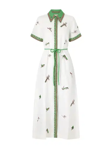 ALÉMAIS Wanda Belted Embroidered Linen Midi Shirt Dress | Thumbnail 1 ALÉMAIS Wanda Belted Embroidered Linen Midi Shirt Dress | Thumbnail 1