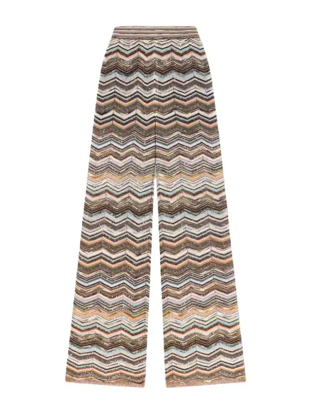 Striped Metallic Crochet-knit Wide-leg Pants