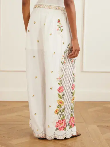 Farm Rio Embroidered Linen-blend Wide-leg Pants | Thumbnail 3 Farm Rio Embroidered Linen-blend Wide-leg Pants | Thumbnail 3
