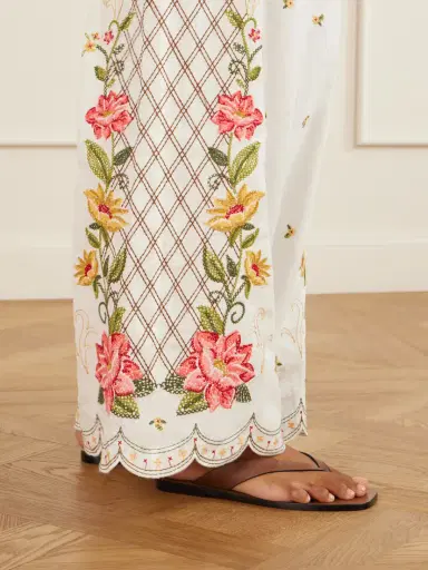 Farm Rio Embroidered Linen-blend Wide-leg Pants | Thumbnail 4 Farm Rio Embroidered Linen-blend Wide-leg Pants | Thumbnail 4