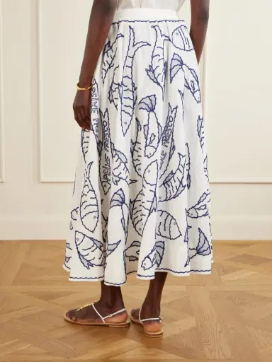 Farm Rio Fresh Fish Embroidered Linen-blend Midi Skirt | Thumbnail 4 Farm Rio Fresh Fish Embroidered Linen-blend Midi Skirt | Thumbnail 4