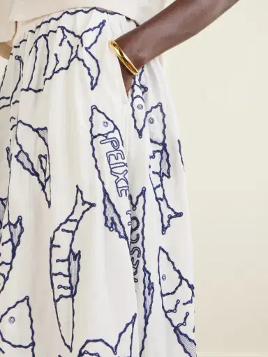 Farm Rio Fresh Fish Embroidered Linen-blend Midi Skirt | Thumbnail 5 Farm Rio Fresh Fish Embroidered Linen-blend Midi Skirt | Thumbnail 5