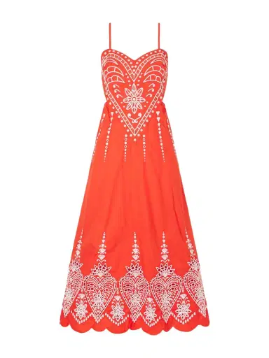 Farm Rio Heart Broderie Anglaise Cotton Midi Dress | Thumbnail 1 Farm Rio Heart Broderie Anglaise Cotton Midi Dress | Thumbnail 1