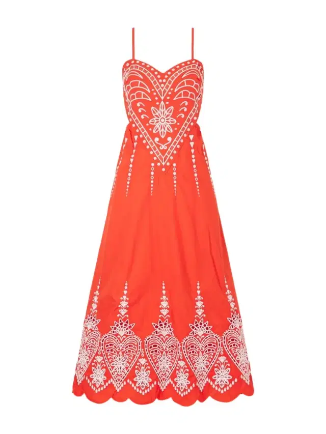 Farm Rio Heart Broderie Anglaise Cotton Midi Dress