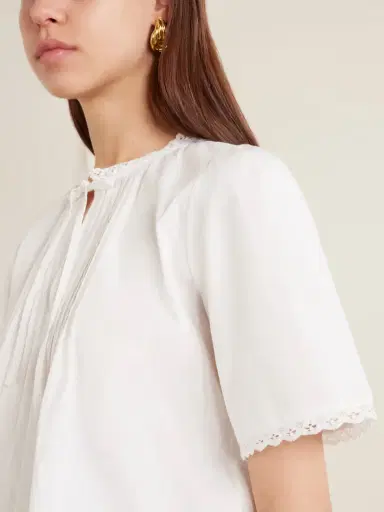 SKALL Freesia Pleated Lace-trimmed Organic Cotton Shirt | Thumbnail 4 SKALL Freesia Pleated Lace-trimmed Organic Cotton Shirt | Thumbnail 4