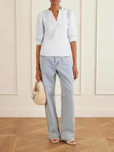 Veronica Beard Coralee Poplin And Ribbed Stretch-pima Cotton-jersey Top | Thumbnail 2