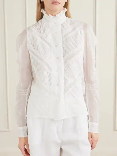 Thierry Colson Wind Ruffled Ruched Cotton-voile Blouse | Thumbnail 3