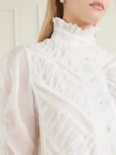 Thierry Colson Wind Ruffled Ruched Cotton-voile Blouse | Thumbnail 5