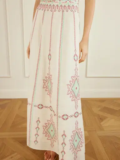 Emporio Sirenuse Camille Embroidered Linen And Cotton-blend Midi Skirt | Thumbnail 4 Emporio Sirenuse Camille Embroidered Linen And Cotton-blend Midi Skirt | Thumbnail 4