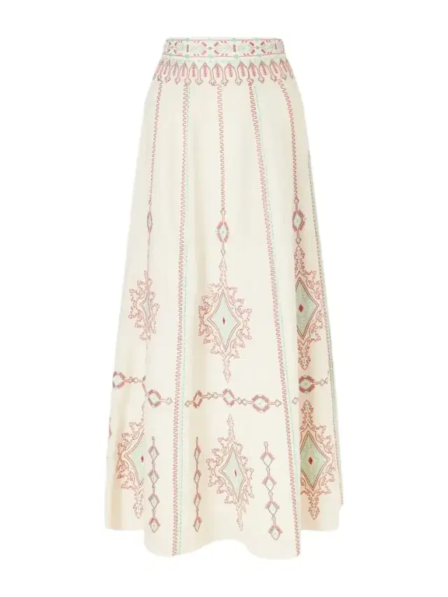 Camille Embroidered Linen And Cotton-blend Midi Skirt
