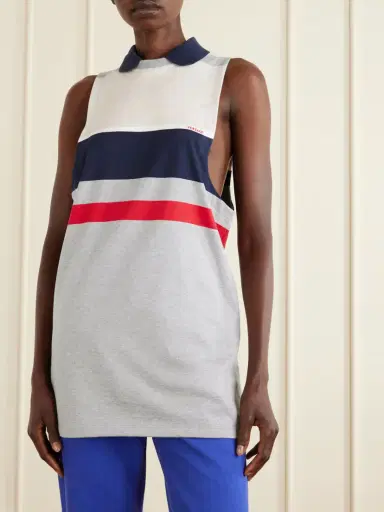 Versace Sleeveless Embroidered Striped Cotton T-shirt | Thumbnail 3