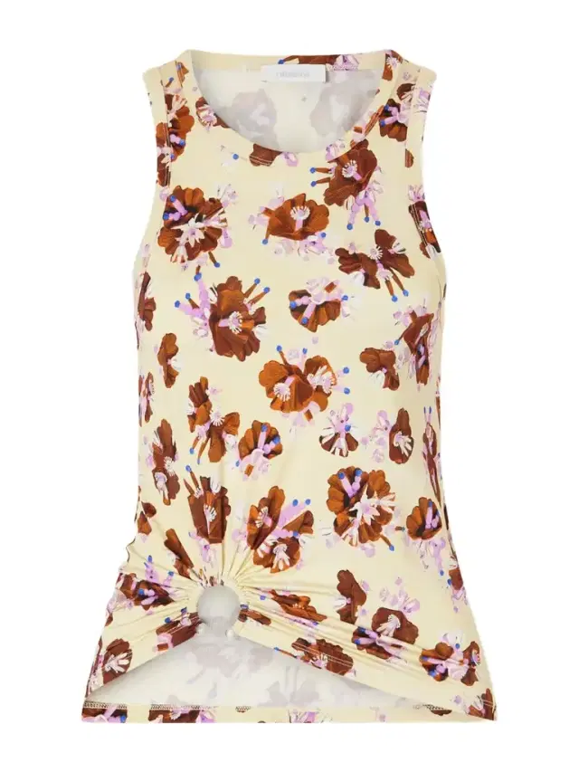 Gathered Floral-print Jersey Top