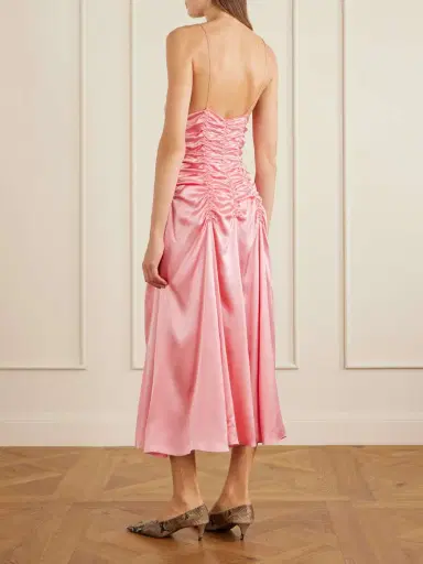 Khaite Raina Ruched Silk Midi Dress | Thumbnail 3 Khaite Raina Ruched Silk Midi Dress | Thumbnail 3