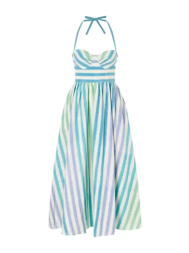 Emporio Sirenuse Johanna Ikat Striped Cotton Midi Dress | Thumbnail 1 Emporio Sirenuse Johanna Ikat Striped Cotton Midi Dress | Thumbnail 1