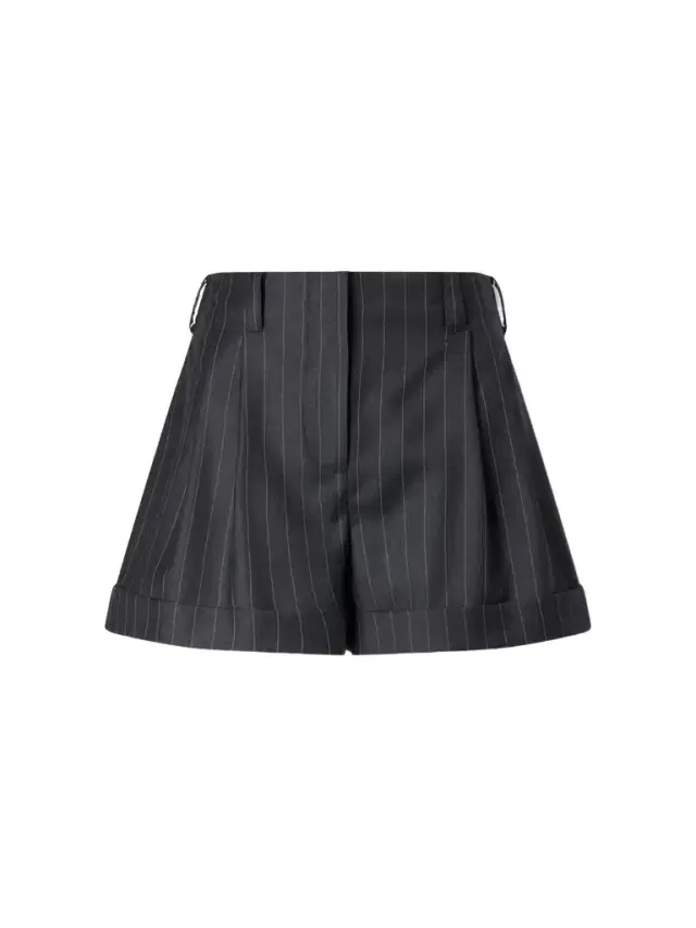 Striped Double-pleated Wool Shorts