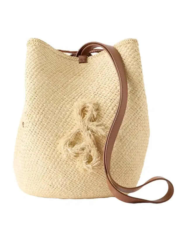 Leather-trimmed Straw Pouch