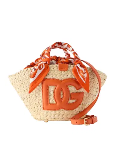 Dolce & Gabbana Kendra Logo-appliquéd Leather-trimmed Raffia Bucket Bag | Thumbnail 1 Dolce & Gabbana Kendra Logo-appliquéd Leather-trimmed Raffia Bucket Bag | Thumbnail 1