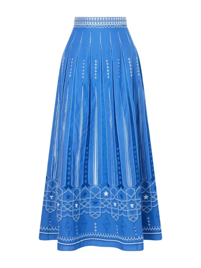 Emporio Sirenuse Camille Embroidered Linen And Cotton-blend Midi Skirt