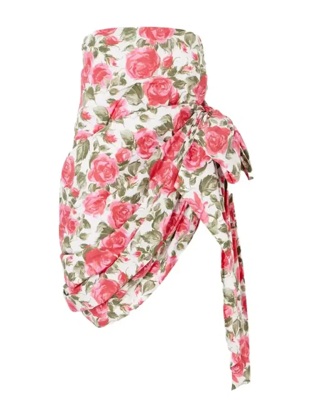 Chloé Bow-detailed Ruched Floral-print Cotton-poplin Mini Skirt