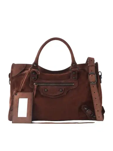 Balenciaga Le City Medium Suede Shoulder Bag | Thumbnail 1 Balenciaga Le City Medium Suede Shoulder Bag | Thumbnail 1