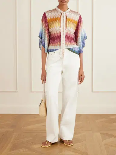 Missoni Tie-detailed Striped Crochet-knit Blouse | Thumbnail 2 Missoni Tie-detailed Striped Crochet-knit Blouse | Thumbnail 2