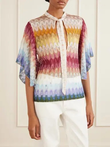 Missoni Tie-detailed Striped Crochet-knit Blouse | Thumbnail 3 Missoni Tie-detailed Striped Crochet-knit Blouse | Thumbnail 3