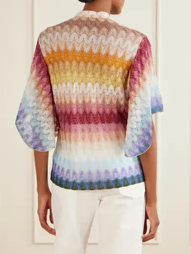 Missoni Tie-detailed Striped Crochet-knit Blouse | Thumbnail 4 Missoni Tie-detailed Striped Crochet-knit Blouse | Thumbnail 4