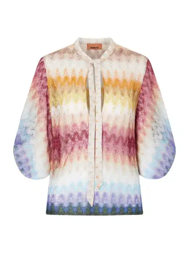 Missoni Tie-detailed Striped Crochet-knit Blouse | Thumbnail 1 Missoni Tie-detailed Striped Crochet-knit Blouse | Thumbnail 1