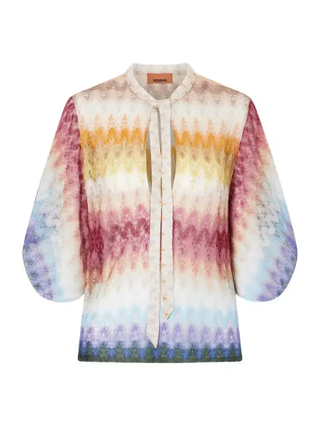 Tie-detailed Striped Crochet-knit Blouse