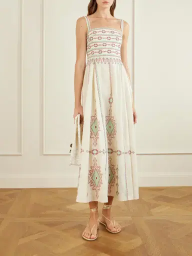 Emporio Sirenuse Aneeda Astragal Mare Embroidered Linen Cotton-blend Midi Dress | Thumbnail 2 Emporio Sirenuse Aneeda Astragal Mare Embroidered Linen Cotton-blend Midi Dress | Thumbnail 2