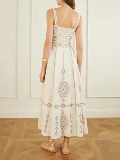 Emporio Sirenuse Aneeda Astragal Mare Embroidered Linen Cotton-blend Midi Dress | Thumbnail 3 Emporio Sirenuse Aneeda Astragal Mare Embroidered Linen Cotton-blend Midi Dress | Thumbnail 3