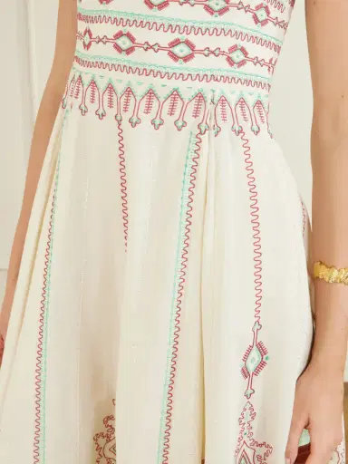 Emporio Sirenuse Aneeda Astragal Mare Embroidered Linen Cotton-blend Midi Dress | Thumbnail 4 Emporio Sirenuse Aneeda Astragal Mare Embroidered Linen Cotton-blend Midi Dress | Thumbnail 4