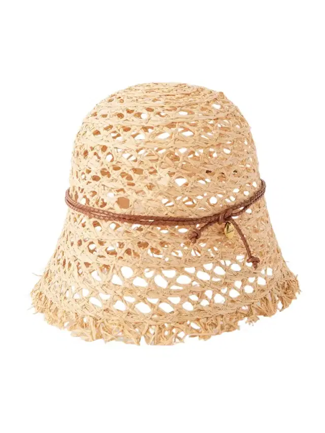 Ruslan Baginskiy Leather-trimmed Straw Bucket Hat
