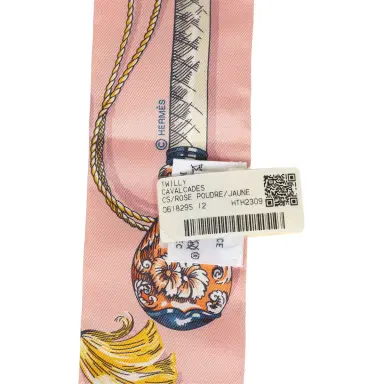 HERMÈS Hermes "Cavalcades" Bleu, Rose Poudre, Jaune D'or Multi Silk Twilly | Thumbnail 4 HERMÈS Hermes "Cavalcades" Bleu, Rose Poudre, Jaune D'or Multi Silk Twilly | Thumbnail 4