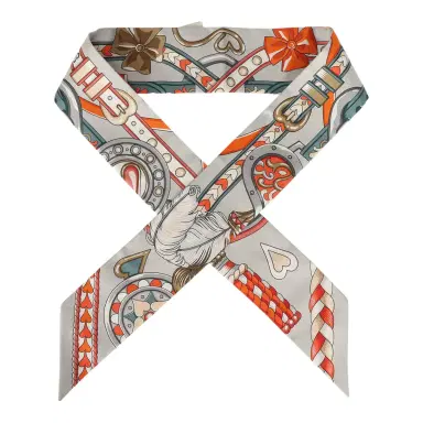 HERMÈS Hermes "Harnais De Coeur" Gris Perle Multi Silk | Thumbnail 1