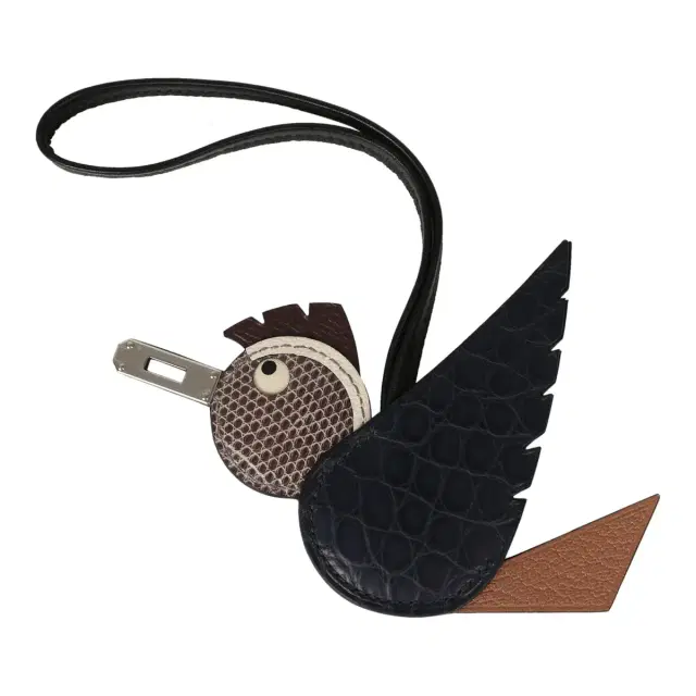hermes Hermes Birdy Charm Bleu Indigo, Chai, Chocolat, Blanc, Black Matte Alligator Mississippiensis, Epsom, Shiny Lizard Niloticus, Chevre Mysore, Milo Lambskin Palladium Hardware