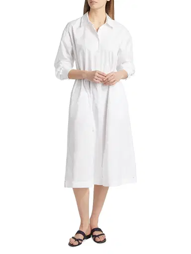 XÍRENA Women's Katia Cotton Poplin Tie-Waist Midi-Dress - White | Thumbnail 3