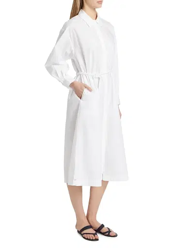 XÍRENA Women's Katia Cotton Poplin Tie-Waist Midi-Dress - White | Thumbnail 4
